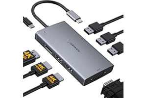ABIWAZY USB C Docking Station Dual Monitor for HP Dell Lenovo Thinkpad Surface, 8 in 1 Computer Multiple Monitor Hub Adapter to Dual 4K HDMI, DisplayPort, VGA, 100W PD, 3 USB 2.0 for Windows Laptops