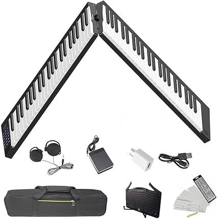 Amazon Longeye Fold 電子ピアノ 鍵盤 折り畳み式 デジタルピアノ Midi対応 譜面台付属 ペダル付属 充電型 128種音色 2重音色 日本語説明書 専用ケース付き 鍵盤シール付き 携帯型 長時間利用可能 軽量小型 初心者 子供 ピアノ練習 ピアノ教学 ピアノ演奏 ブラック