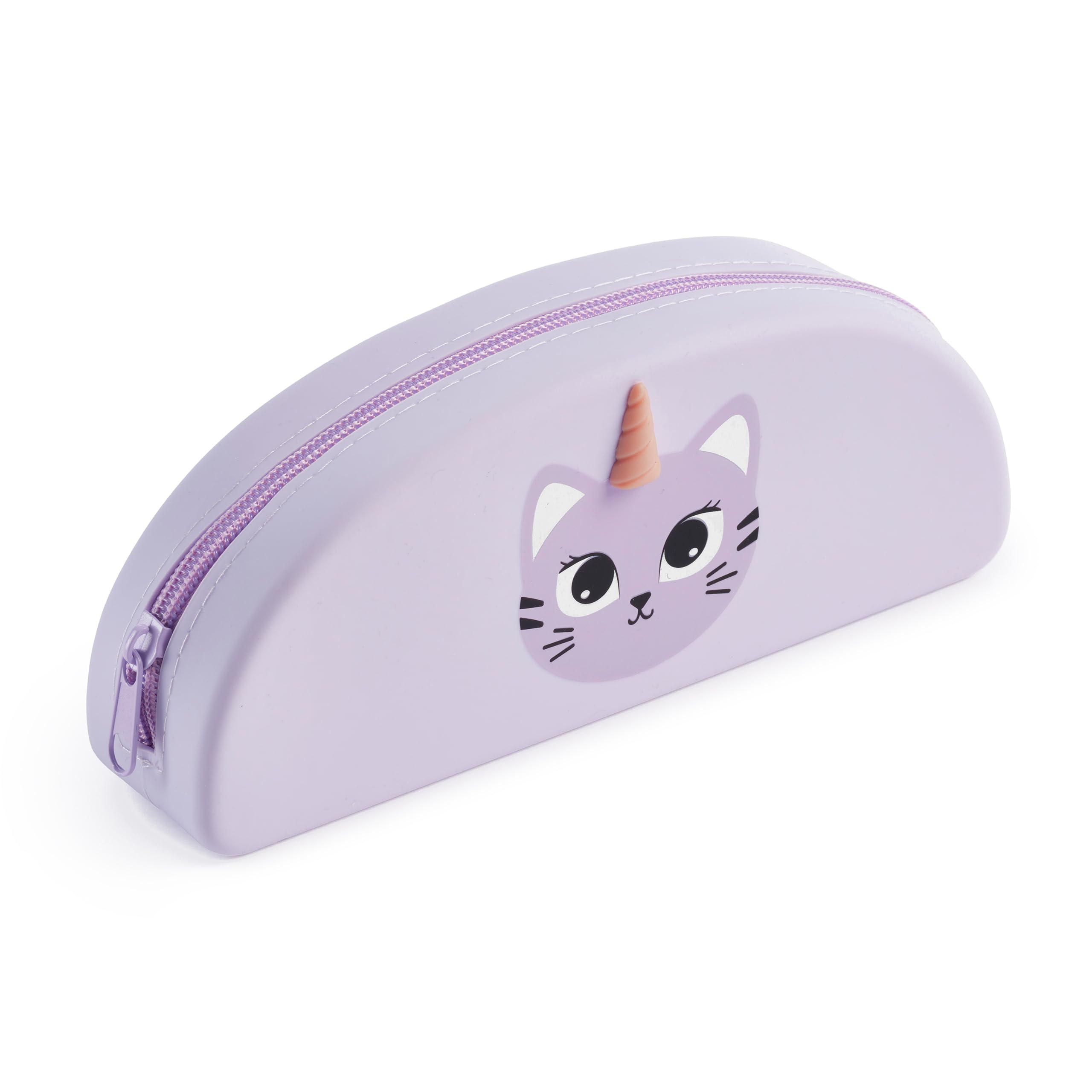 Miquelrius - Oval Cat Pencil Case, 1 Compartment, Size 195 x 80 x 42 mm, Silicone Pencil Case, Zip Closure, Pastel Lilac Colour, Lilac, 195 x 80 x 42 mm, Silicone CAT B2F Holder