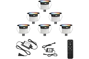 FVTLED LED Deck Lights Kit, 6pcs Φ1.22 WiFi Smart Phone Control Low Voltage Recessed RGBW Deck Lighting Waterproof Outdoor Yard Path Stair Decor, Black