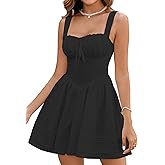HTZMO Women Summer Casual Square Neck Mini Sundress Corset A Line Flowy Swing Cute Graduation Party Short Dress