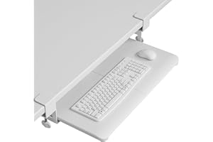 BONTEC KMT01 Under Desk Keyboard Tray, Pull-Out Keyboard & Mouse Platform with C-Clamp, 25.6 x 11.8 in Space-Saving Ergonomic Slide-Out Drawer, White