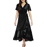 Olaesa Women's Velvet Maxi Dress Boho V Neck Wrap Dress for Wedding Guest Fall Maternity Formal Dress with Pockets