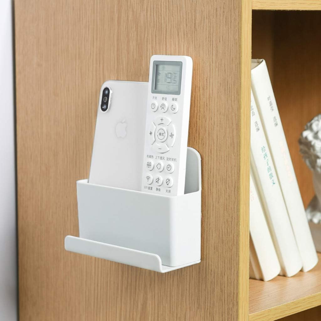 Hefine Home Storage Box Portable Free Punch Wall Mount Remote Control Mobile Phone Charging Office Bracket Holder Wall Hanging Media Organizer Shelf with Hook for Living Room Bedroom (B)