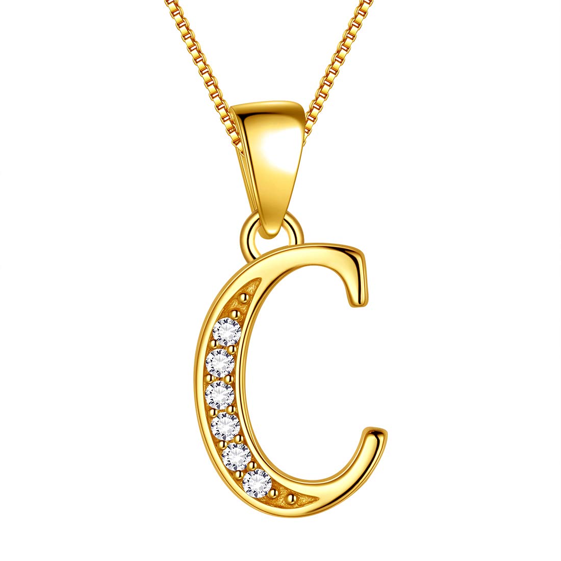 Aurora Tears Letter C Neckalce 925 Sterling Sliver 18K Gold Plated Initial C Alphabet Pendant with Cubic Zirconia Jewellery Dating Gifts for Women DP0045C-Y — image 1