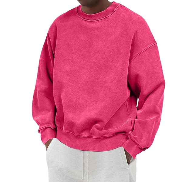 TOIPKT CREWNECK SHIRT FOR MEN LONG SLEEVE OVERSIZED PULLOVER SWEATSHIRT PRINTED MENS UNDERSHIRTS PINK