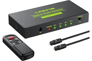 LiNKFOR Digital Toslink Optical 4x1 Switch with 3ft Optical Cable and IR Remote Control Aluminum Alloy Digital Audio SPDIF Toslink Optical Fiber Switcher 4 in 1 Out for PS3 Xbox Blue-Ray DVD HDTV