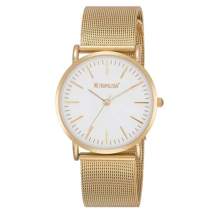METROPOLITAN Damenuhr - CLASSIC MESH, gold/weiss