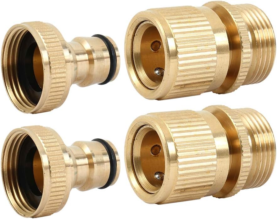 Scorpiuse Set of 2 Garden Hose Quick Connector 3/4 inch BSP Brass Easy Connect Fitting Male and Female