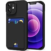 oakxco for iPhone 12 Mini Case with Card Holder, Cute Silicone Wallet Phone Case with Credit Card Slot, Soft Rubber Thin Slim Purse for Women Men with Shockproof Camera Cover Protection, Black