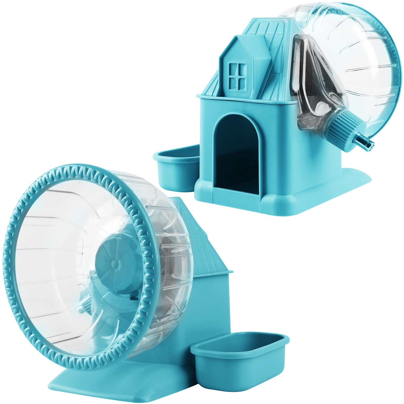 Photo 1 of 4 in 1 Silent Large Hamster Wheel Multifunctional Hamster Running Wheel Quite Running Spinner Wheel Accessories with Food Bowl Water Bottle for Hamsters Dwarf Gerbil (Blue)