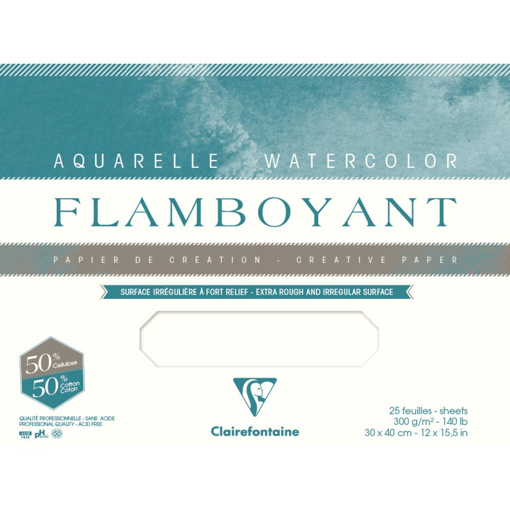Clairefontaine - Ref 975059C - Flamboyant Watercolour Sheets (3 Sheets) - 50 x 65cm Size, Rough Grain, 300gsm Paper - Suitable for Watercolour Artwork