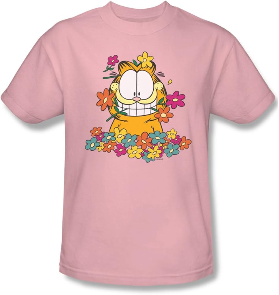Garfield In The Garden Adult TShirt In Pink Clothing