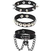 BYERUITE 3 PCS Punk Rock Studded Bracelets Set, Leather Adjustable Spiked Studded Bracelet Cuff for Men Women, 80s Wristband for Goth Jewelry Halloween Accessories