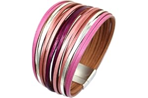 P Ammy Fashion® Multi-layered PU Leather Wrap Bracelets Stackable Boho Bangles Bohemian Cuff with Magnetic Clasp