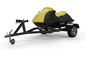 WEATHERPROOF JET SKI COVERS Weatherproof Max Jet Ski Cover Compatible with 2006-2007 SEA DOO GTI SE – Yellow/Black Color – Trailerable – Protects from Rain, Sun, and More! Includes Trailer Straps and Storage Bag