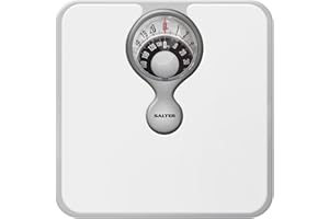 Salter 484 WHDR Mechanical Bathroom Scale – Premium Body Weight Scale, Personal Analogue Scale, Large Magnifying Lens, 133 KG Max Capacity, Monochrome Design, No Batteries Required, White