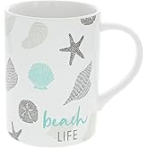 Pavilion Gift Company - Beach Life - 18 oz Coffee Tea Mug Beach Life Beach Lover Starfish Seashells Summer Oceanfront Drinkware Kitchenware