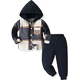 BACKID Boys Clothing Sets Toddler Plaid Outfits Flannel Hooded Shirts + Sweatpants Kids Fall Clothes Set