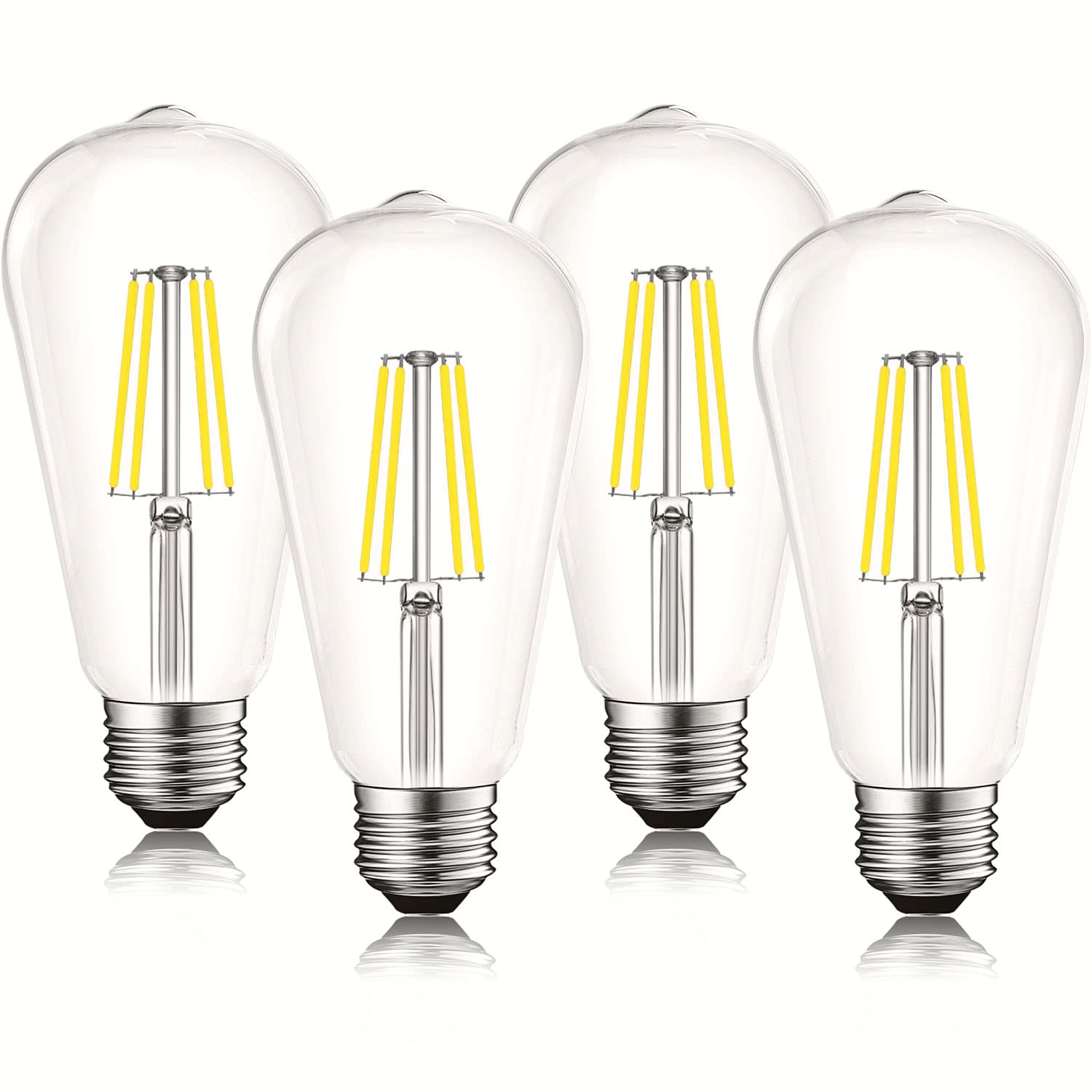 Photo 1 of LUXRITE Vintage LED Edison Bulbs 75W Equivalent, ST19 ST58, 5000K Bright White, 800 Lumens, Dimmable LED Filament Bulb, 8W, Tear Drop Glass, Damp Rated, UL Listed, E26 Medium Base (4 Pack)