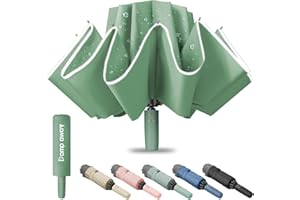 Damp away Automatic Windproof Travel Umbrella, Large Compact Inverted Umbrella for Travel, Portable Reverse Folding Car Umbrella, Strong Fiberglass and Aluminum Frame, 10 Durable Ribs