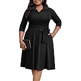 FANDEE Plus Size Midi Dress for Women Casual- Button Down Printing Summer Dresses for Office Cocktail 3/4 Sleeve （XL-5XL）