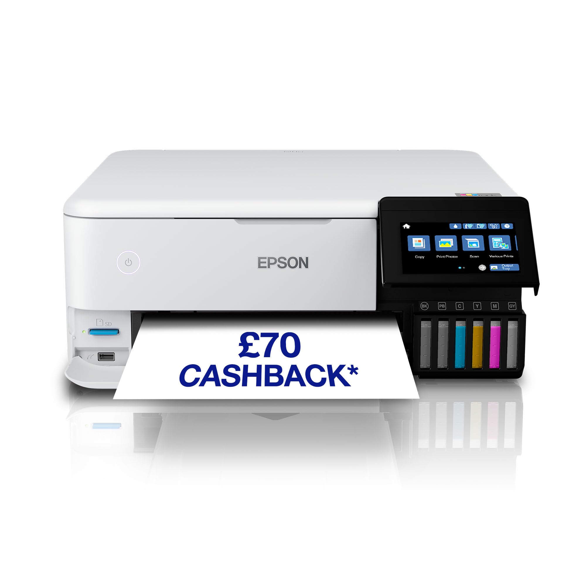 Epson EcoTank ET-8500 Ink Tank Printer | Photo Printing | 6-Colour Inks | Wireless | A4 | Print, Copy, Scan | 10.9cm Touchscreen | Double-Sided Printing | Rear Paper Feed
