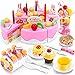 HenMerry DIY Cutting Birthday Party Cake Pretend Play Kitchen Food Toys Set Girls Gift for Children 75PCS (Pink)