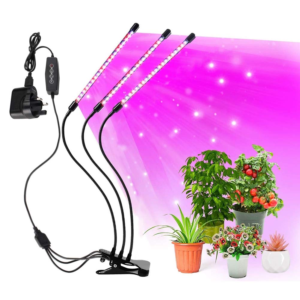 Blueshyhall Plant Grow Light, LED Grow Light for Indoor Plant, 3 Head Desk Clip On Growing Lamp with 6 Dimmable Levels, with Auto Timer, for Indoor Succulent Plants Growth