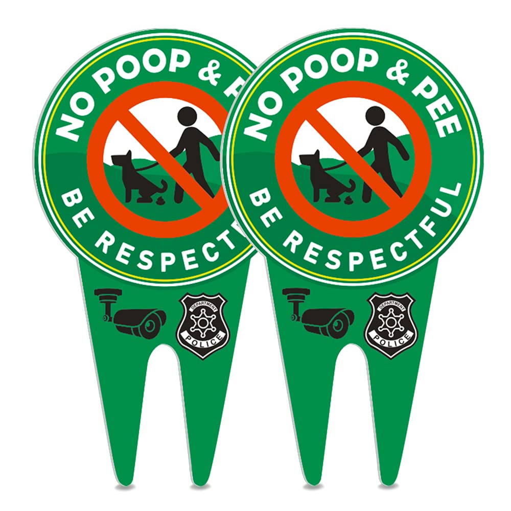 2 Pieces 13.8 x 7.8 Inches No Pooping Dog Signs with Stake Glow in The Dark, Be Respectful Sign for Stopping the Dog from Pooping or Peeing on the Lawn (GREEN)
