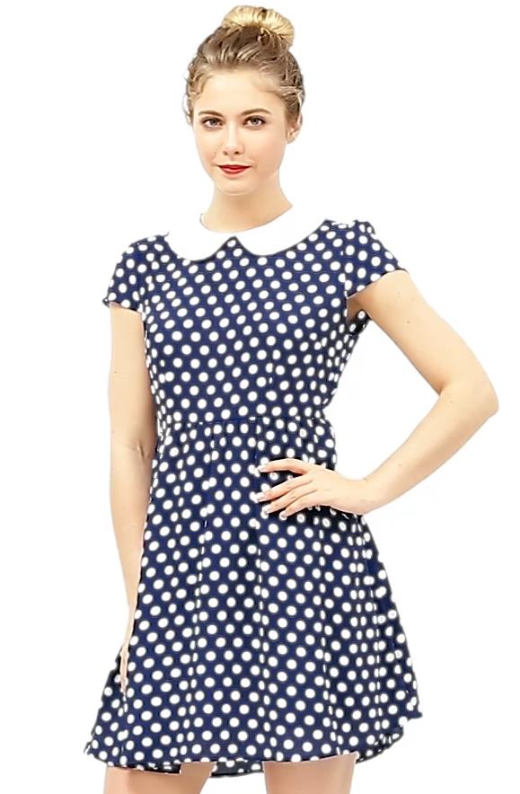 Allegra K Women's Peter Pan Collar Short Sleeves Contrast A-Line Polka Dots  Dress X-Small Light Blue at Amazon Women's Clothing store