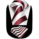 HISDERN Stripe Tie Mens Ties with Pocket Square Set Classic 3.4'' Silk Formal Necktie Handkerchief for Business Wedding
