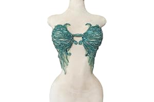 ESOSZNUA Trimimg Patches Pure Handmade with Glass Rhinestones Beads sew on Applique for Dress Chest Decorative Accessories 17X13inches (Deepgreen)