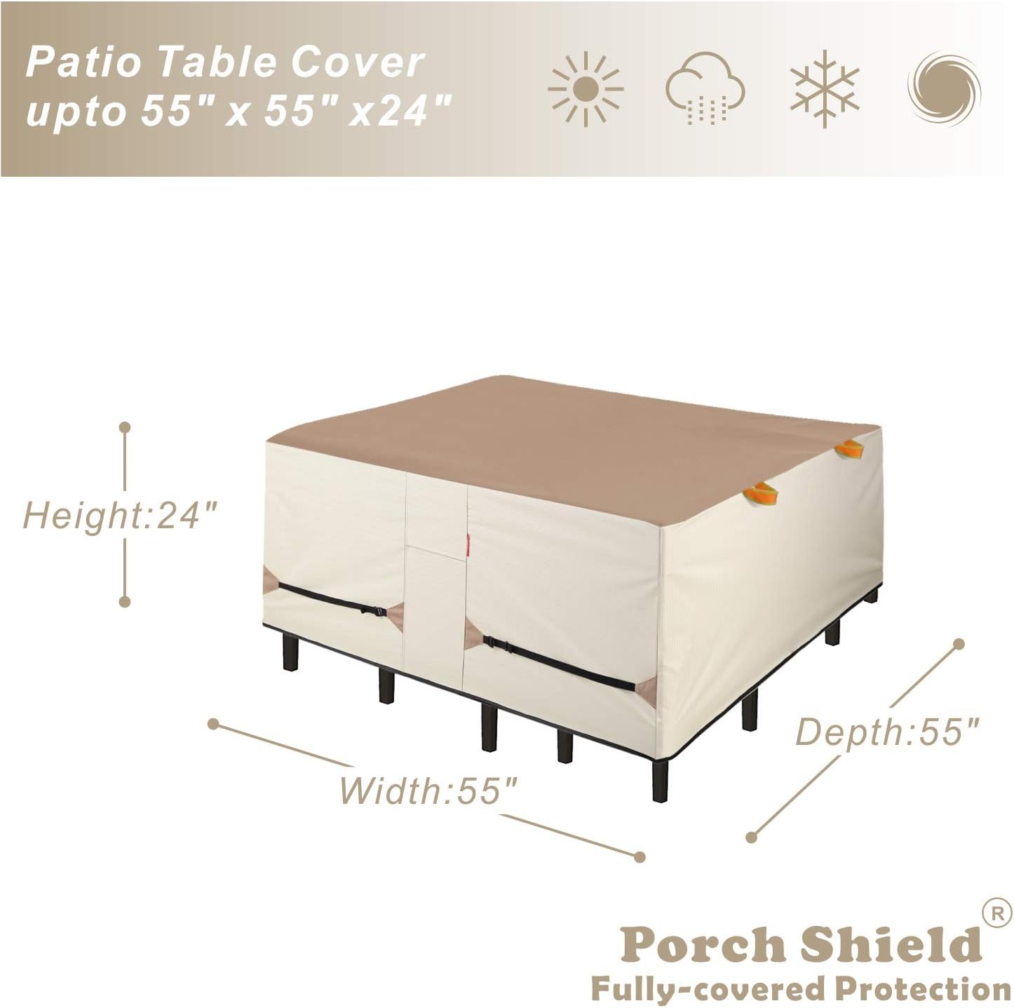 Porch Shield Patio Table Cover - Waterproof Outdoor Dining Table and Chairs Furniture Set Cover Square - 55 x 55 inch : Garden & Outdoor