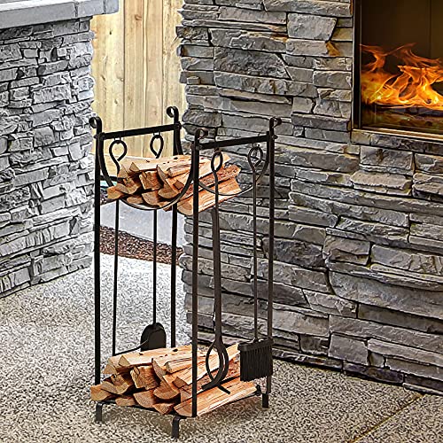 Outsunny 15" 2Tier Firewood Log Rack with Tools, Fireplace Wood