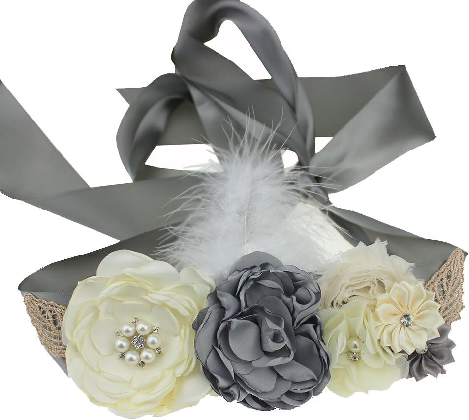 Maternity Pregnancy Flower Sash Wedding Bridal Belt Rhinestone Feather Sash Baby Shower