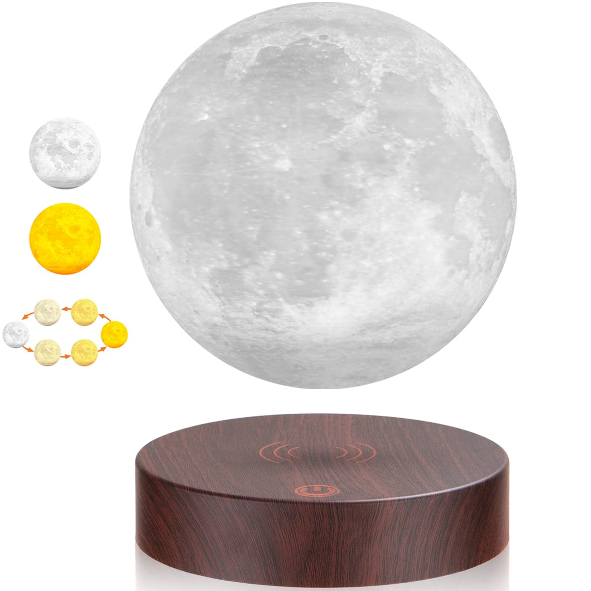 Levitating Moon Lamp, Magnetic Floating Moon Light with 3 Colors LED Lighting, Spinning in Air Freely 3D Moon Lamp Rotating Night Lights for Room Decor, Office Desk Toys, Creative Gifts