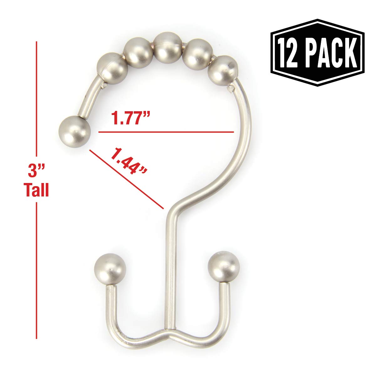 2lbDepot Shower Curtain Rings Hooks (Brushed Nickel) Premium Stainless