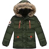 Srkrando Boys Winter Puffer Coat Girls Fur Collar Hoodie Jacket Kid Zip Up Warm Outerwear