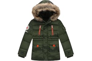 Srkrando Boys Winter Puffer Coat Girls Fur Collar Hoodie Jacket Kid Zip Up Warm Outerwear
