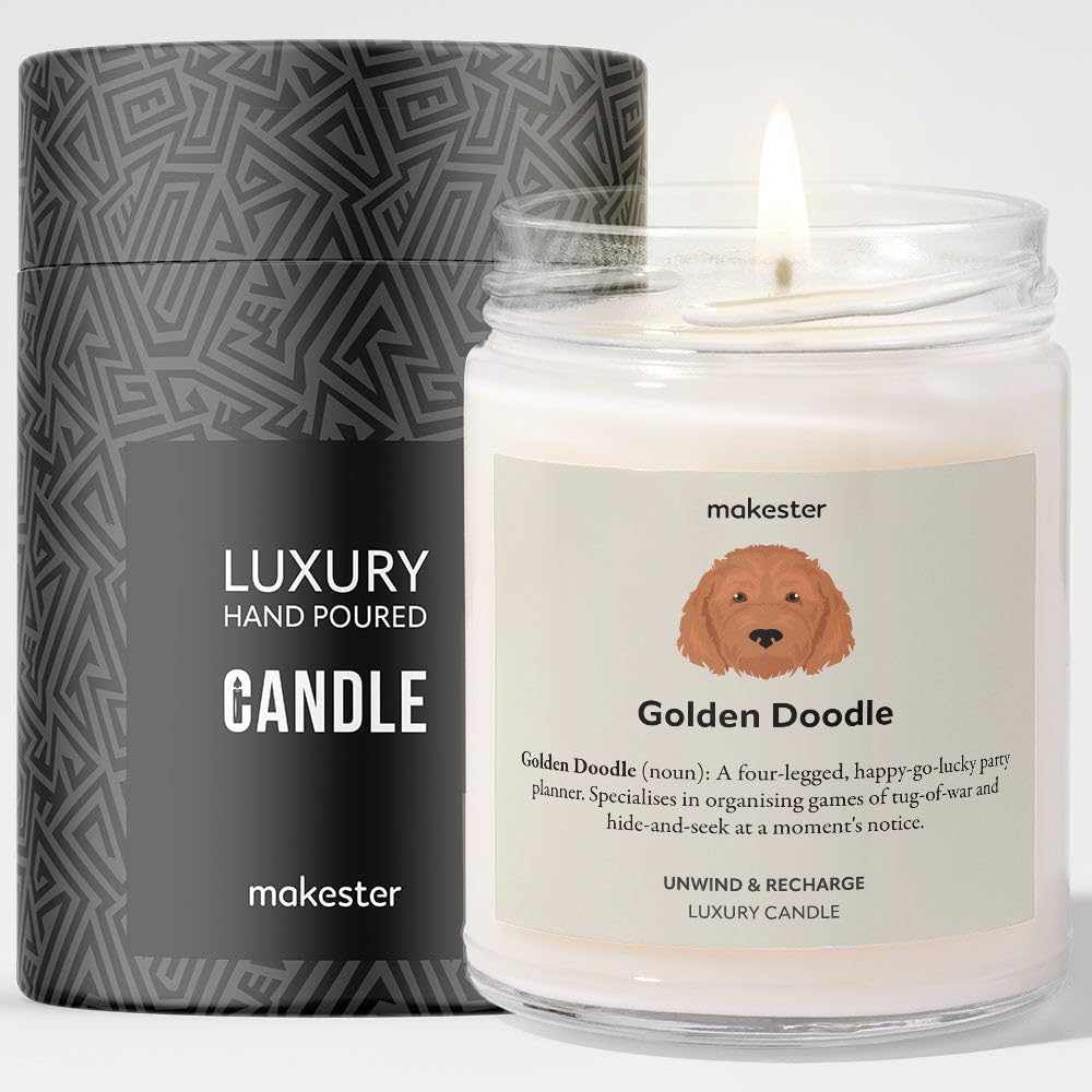 Golden Doodle Gifts - Luxury Soy Wax Candle - Vanilla, Jasmine, Sugared Almond - Makester