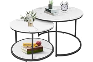 AT-VALY Coffee Table Set of 2 Nesting Tables,Round Side Table for Living Room, Small Accent Table with Storage (Black)