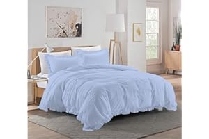 XTREAM FABRIC Ultra Soft 1 Piece Frilled Duvet Cover with Beautiful Corner Edge Ruffle Comforter Cover 100% Cotton 800 TC Solid Full/Queen Size, Light Blue