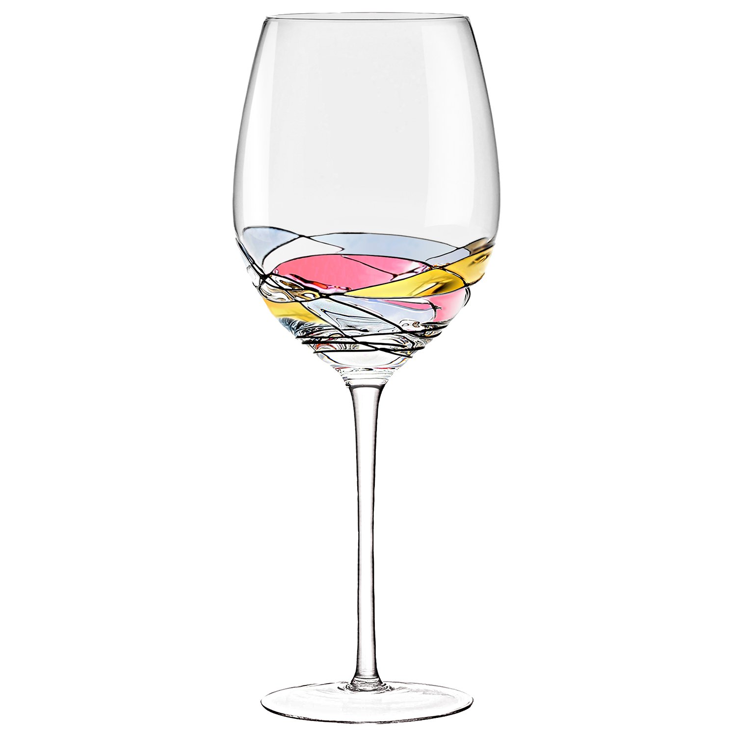 DAQQ Red Wine Glasses Set of 2 Hand Painted Designed with Strong Presence Inspired by The 'Duomo