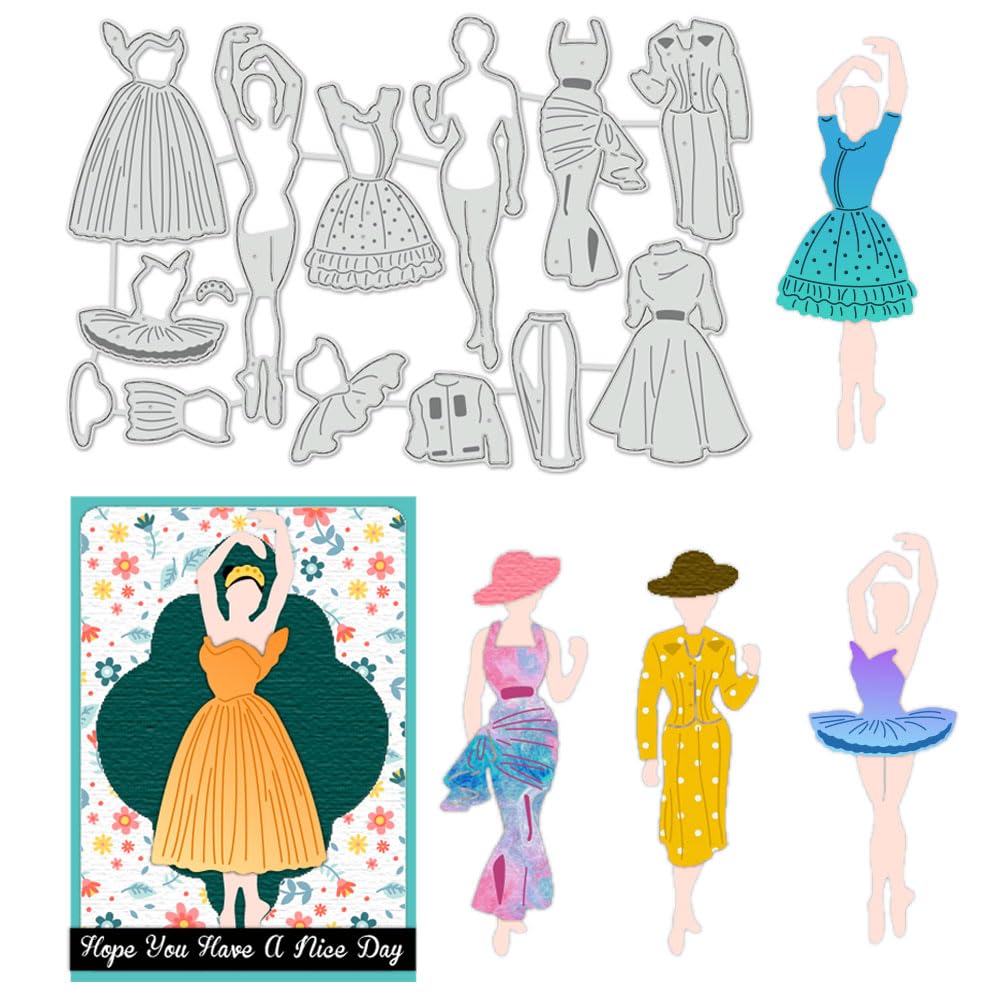 BENECREAT Elegant Lady Cutting Dies, Ballerina Dress Skirt Metal Die Cuts Stencils for DIY Scrapbooking Decorative Embossing Paper Scrapbooking Card Making, 17.4x11.6cm