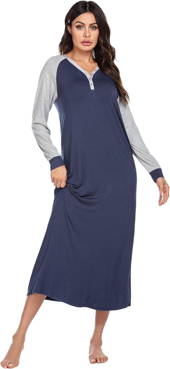 Ekouaer Sleep Shirt Women's Long Sleeve Sleepwear V-Neck Night Dress Nightgown Loungewear S-XXL at  Women’s Clothing store