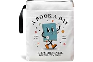 Maydvdv Inspirational Quote Book Sleeve, Book Covers for Paperbacks, Book Sleeve with Zipper, Book Lover Gifts, Bookish Gift Book Pouch for Girl Women 11.4 x 9.05 Inch (BOOK A DAY)