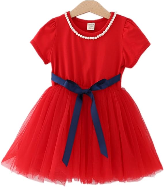 Amazon Candykids 子供ワンピース ドレス チュールスカート 女児 キッズ ドレス ジュニア 可愛い キュート スイート キッズ に素敵なドレス 七五三 誕生日 バースデー 夏サマー お出かけ 結婚式 入園式 100 レッド フォーマル 通販
