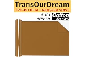 TransOurDream Matte Brown HTV Heat Transfer Vinyl Roll for All Cutter Machines - 12'' x 5ft PU Warm Brown Iron on Vinyl for T-Shirts - Thin and Easy to Weed