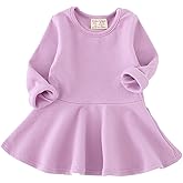 Csbks Toddler Baby Girls Long Sleeve Cotton Dress Solid Ruffle Tops